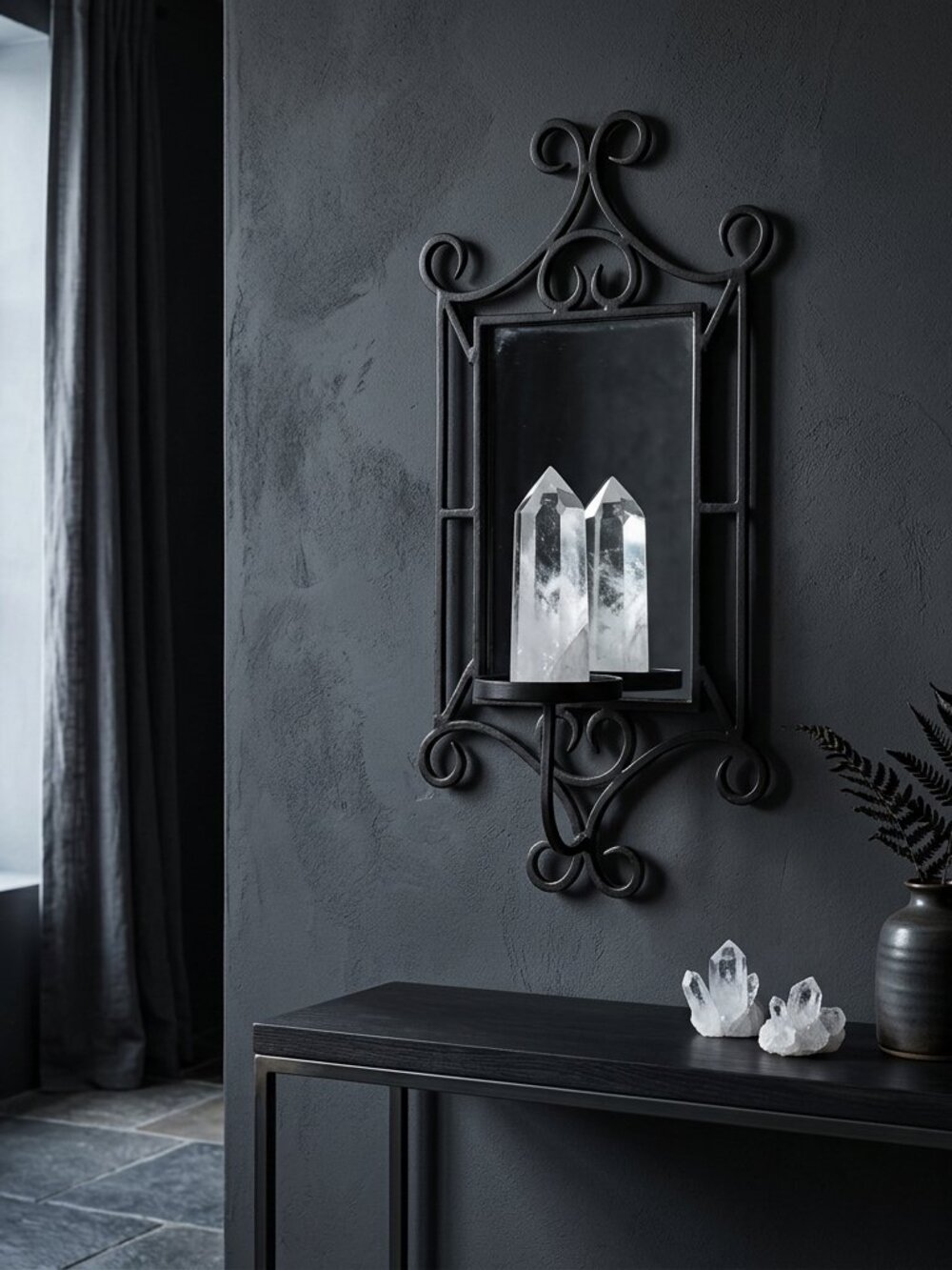 Black Iron Wall Mirror Sconce Gothic Whimisgoth Witchy Halloween Spiderweb